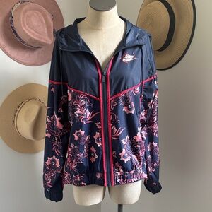 Nike Women's Navy and Pink Floral Bomber Jacket